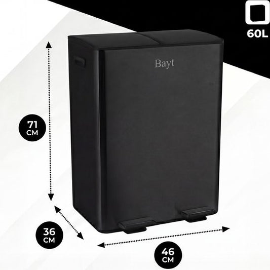Bayt Prullenbak 60 Liter 2x30L Afvalscheiding RVS - Zwart