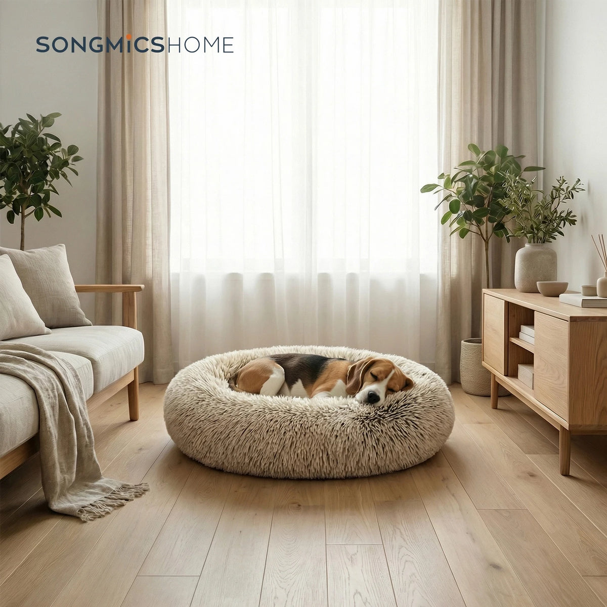 JOYFURNOS Donut Hondenmand met Uitneembaar Wasbaar Kussen - Zachte Pluche Bank - 70 cm - Kaki