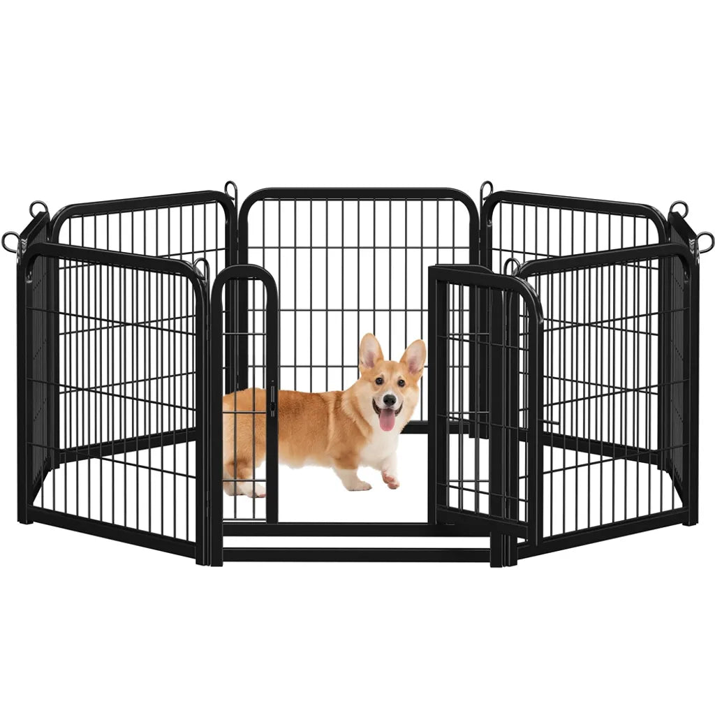 Yaheetech Puppyren 8 Panelen 60,5 cm Hoog - Opvouwbare Dierenren met Deur - Zwart