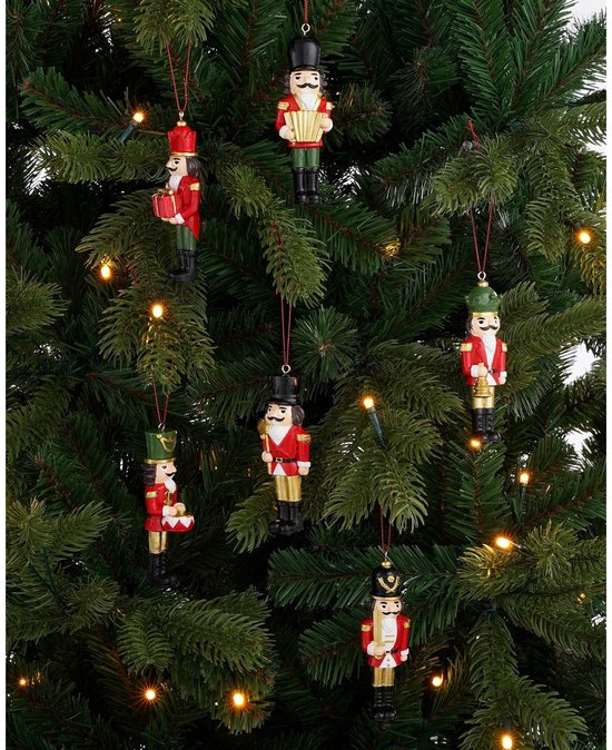 Mica Decorations Kerstornament Notenkraker - Set van 6 - L4 x B2 x H11 cm - Polyester - Rood