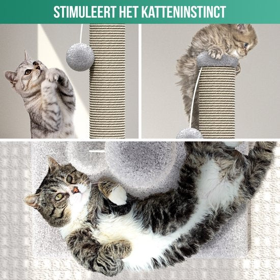 Avalo Krabpaal met Speelballetje - 36x36x74 - Lichtgrijs - Krabpaal voor Katten