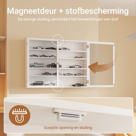 SoBuy Wandkast met 2 Klapdeuren en 4 Verstelbare Planken – Ruimtebesparende Opbergkast – Wandmontage – Wit – FSB113-W