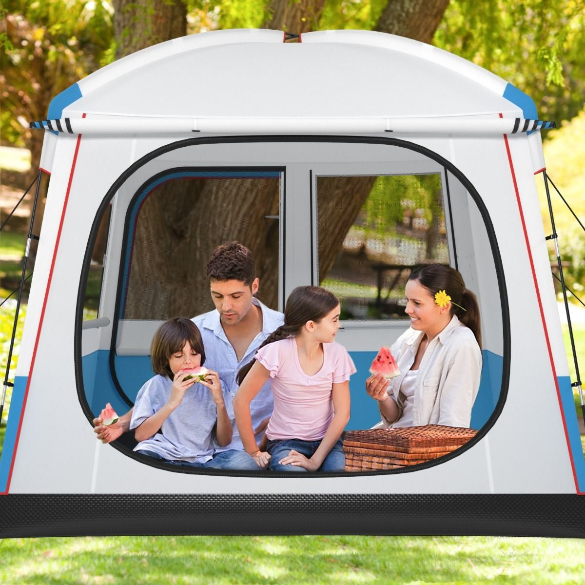 Coast Campingtent voor 5 Personen - Grote Netdeur en Grondzeil - Waterdicht - 248 x 248 x 230 cm - Blauw/Wit