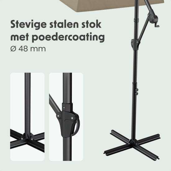 LifeGoods Zweefparasol - Rond Ø300 cm - UPF 50+ en Waterdicht - Tuinparasol - Eenvoudig verstelbaar - Taupe