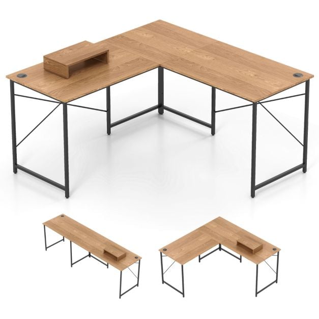 Coast L-vormig Hoekbureau – Ombouwbaar tot 240 cm – Monitorstandaard – Naturel
