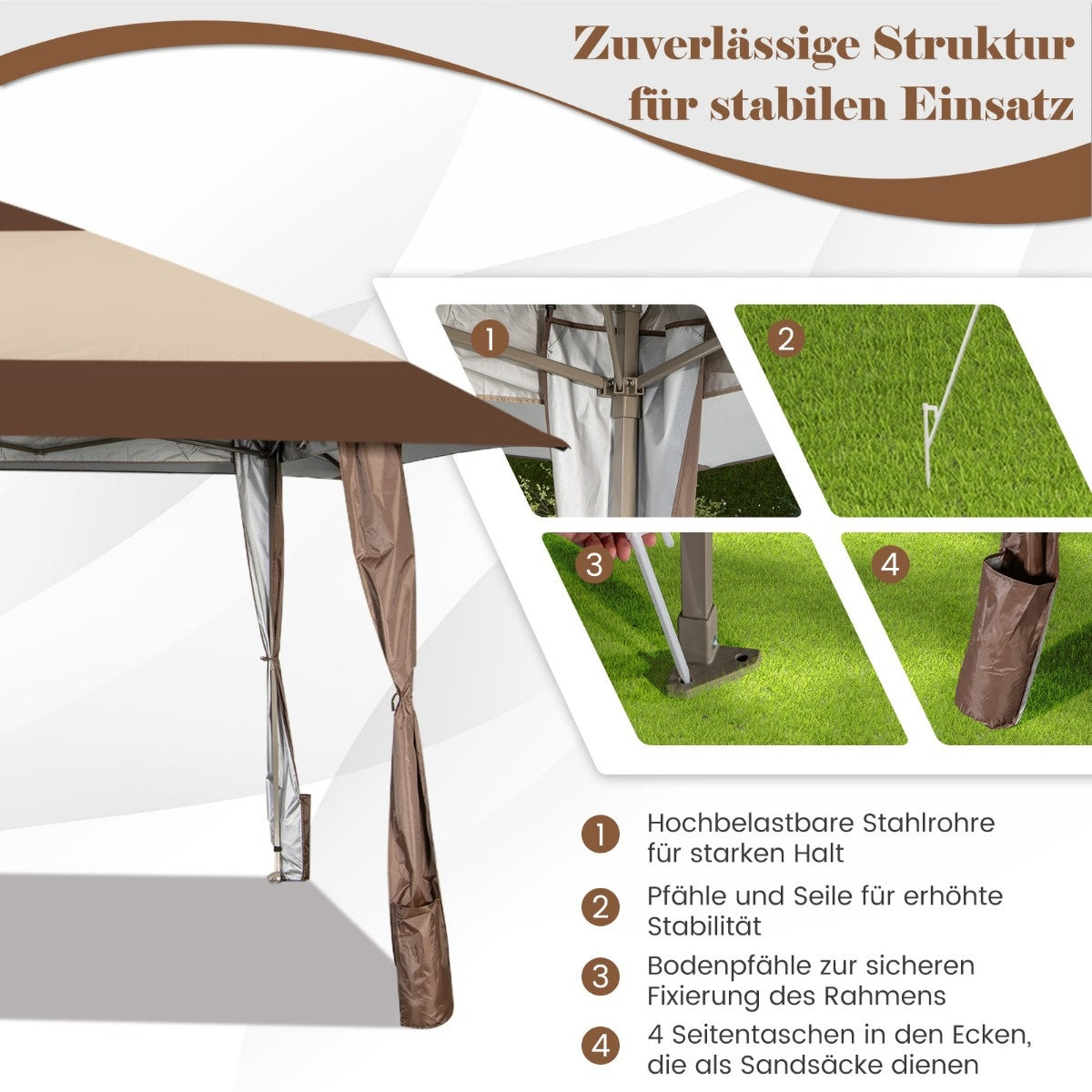 Coast 4 m x 4 m Terras Pavilion dak tent met wielen beige