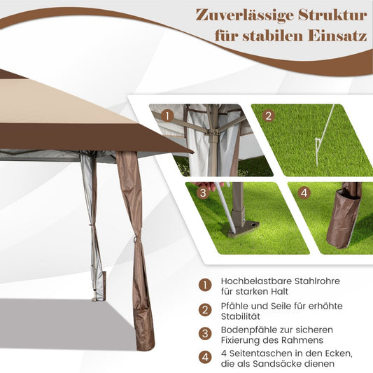 Coast 4 m x 4 m Terras Pavilion dak tent met wielen beige
