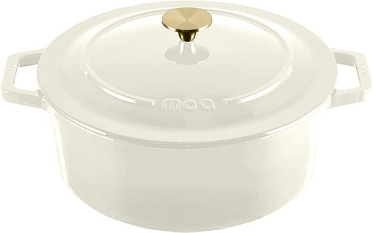 MOA Gietijzeren Braadpan - 7,2L - Voor Alle Warmtebronnen incl. Inductie - Met Deksel - Ø 30cm - Anti-Aanbaklaag - Wit