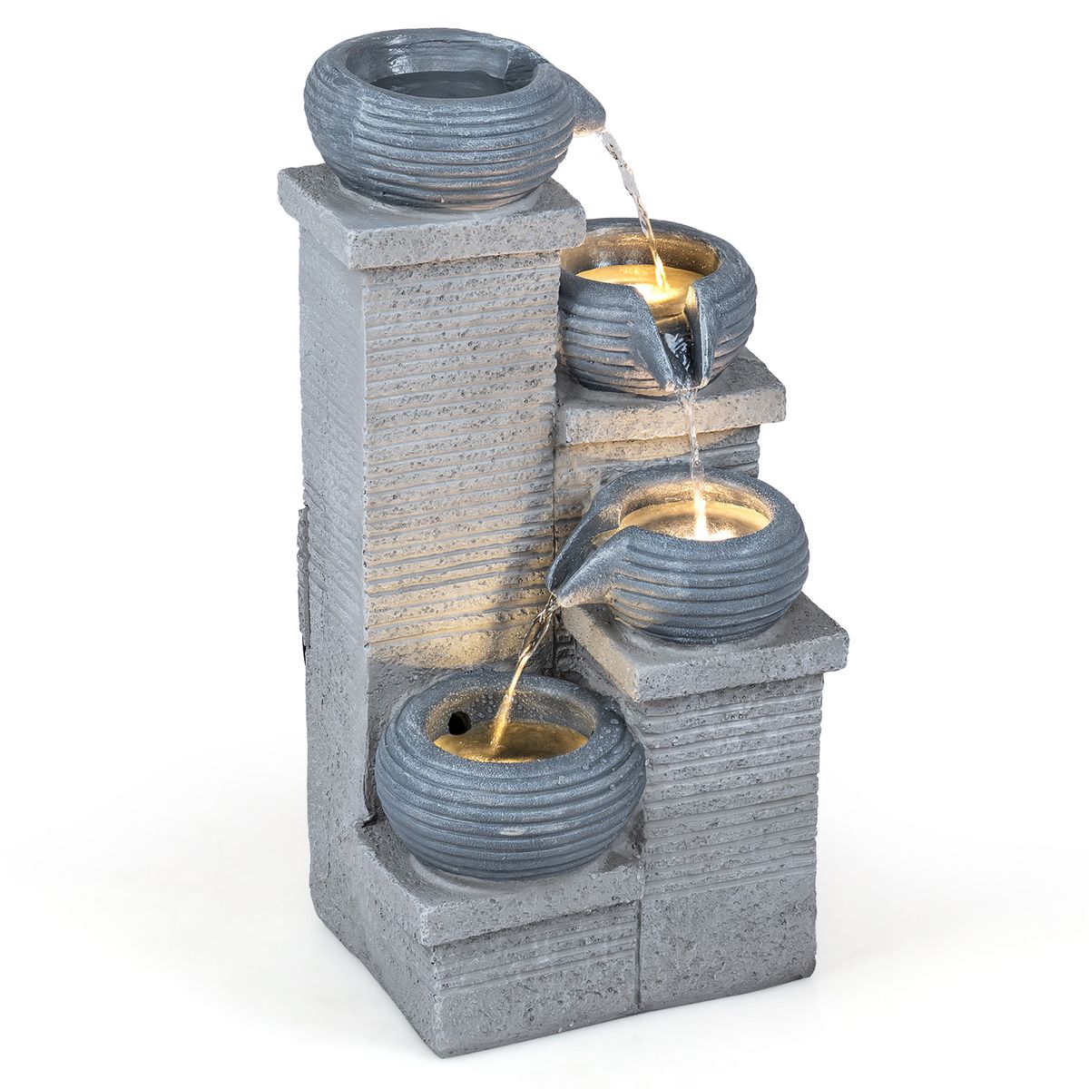 Coast Tuinfontein met LED-verlichting - Viertraps waterval - Kunsthars en glasvezel - Grijs 28 x 22 x 58 cm