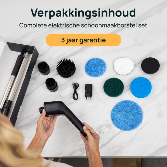 Skrub Elektrische Schoonmaakborstel - Schrobborstel met steel voor Badkamer - 8 opzetstukken