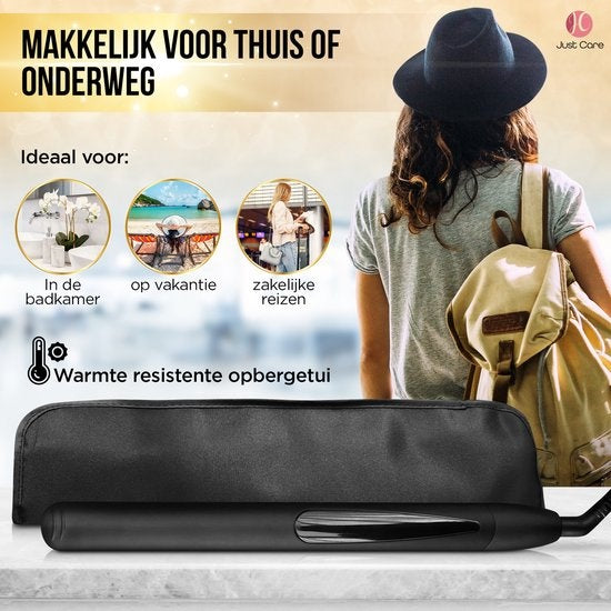 JC Stijltang met Luxe Opbergetui - Stijltangen - Keramische Coating - Zwart / Goud