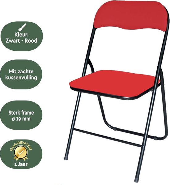 BRASQ Klapstoel Rood Zwart - Vouwstoel - Opvouwbare stoel 43x38x78 cm - PVC - Eettafelstoel