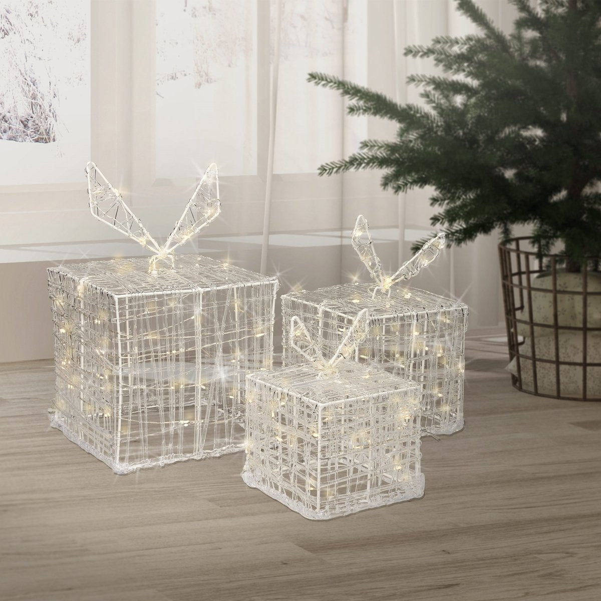 Nampook - 3 Geschenkdozen met kerstverlichting - 90 LEDs en timer