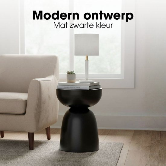 Mica Decorations Elliot Bijzettafel - Bijzettafel Rond H45 x Ø32 cm - Bijzettafeltje voor Woonkamer of Slaapkamer - Ideaal als Plantentafeltje - IJzer met Poedercoating - Zwart