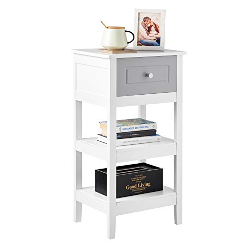 Woltu Nachtkastje met Lade en 2 Opbergrekken MDF Wit 38 x 28 x 71 cm Set van 2