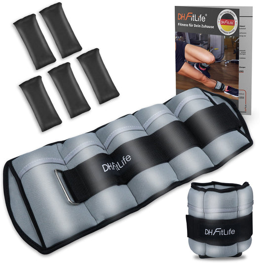 DH FitLife Enkelgewichten - 2 x 2,5 kg - Verstelbare Gewichtsmanchetten - 5 Uitneembare Gewichtsblokken - Zwart