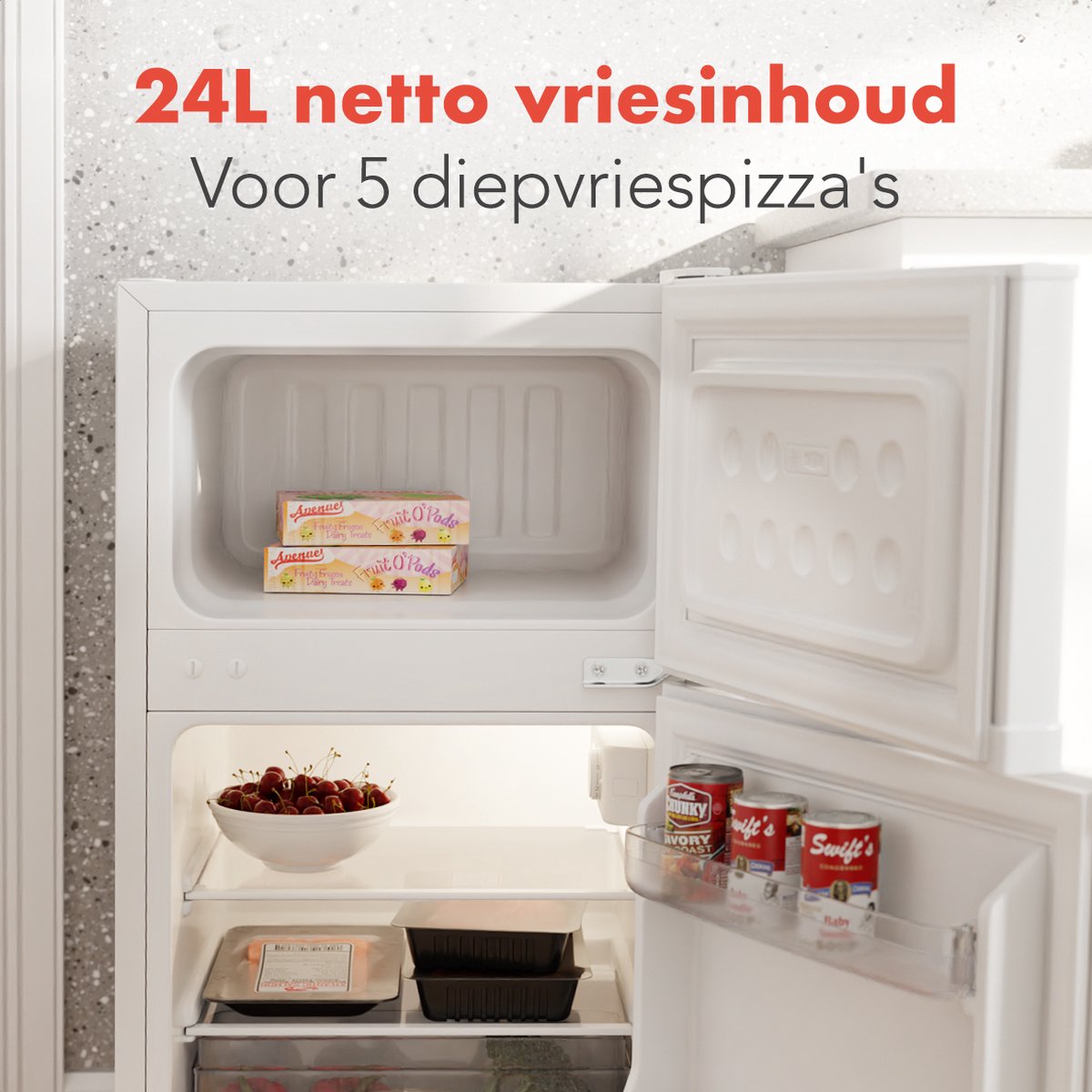 KitchenBrothers Koelkast - 61L Koelvak - 24L Vriesvak - Koelvriescombinatie - Vrijstaand - 50x48x85 cm - Wit