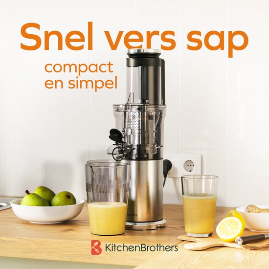 KitchenBrothers Slowjuicer - Verticaal - Juicer - Groenten en Fruitpers - 80 mm - 750 ml - Grijs