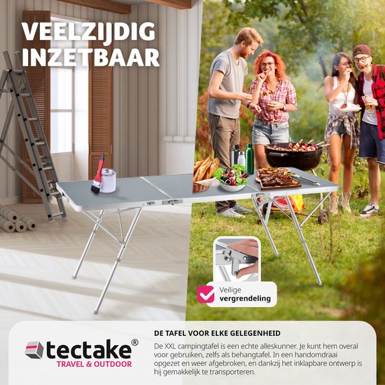 tectake® - Kampeertafel campingtafel Jumbo inklapbaar - Aluminium frame - 180 x 70 x 70,5 cm