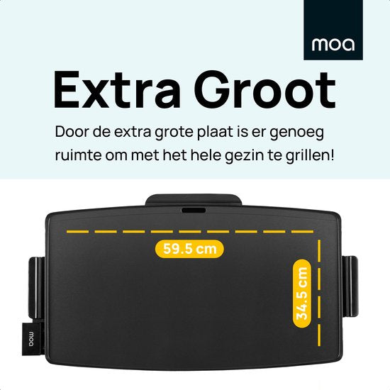 MOA Elektrische Grillplaat - Teppanyaki Bakplaat - Tafelgrill - BPA-vrij - Gourmetstel voor 8 Personen - XXL - 2400W - Zwart