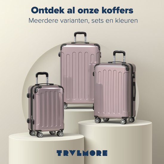 TRVLMORE Kofferset - 3 Delig - Complete Reiskoffer set - 45L Handbagage + 75L en 115L Ruimbagage - Roségoud