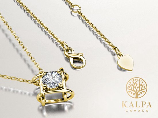Yolora Dames Ketting met Hanger - Kalpa Camaka Kristal - Goudkleurig - 18K Geelgoud Verguld - Vrouwen Collier Goud - Sieraden - Luxe Giftbox - Geschenkdoos - Cadeau doos - Exclusieve Geschenkverpakking - Mooie Cadeauverpakking