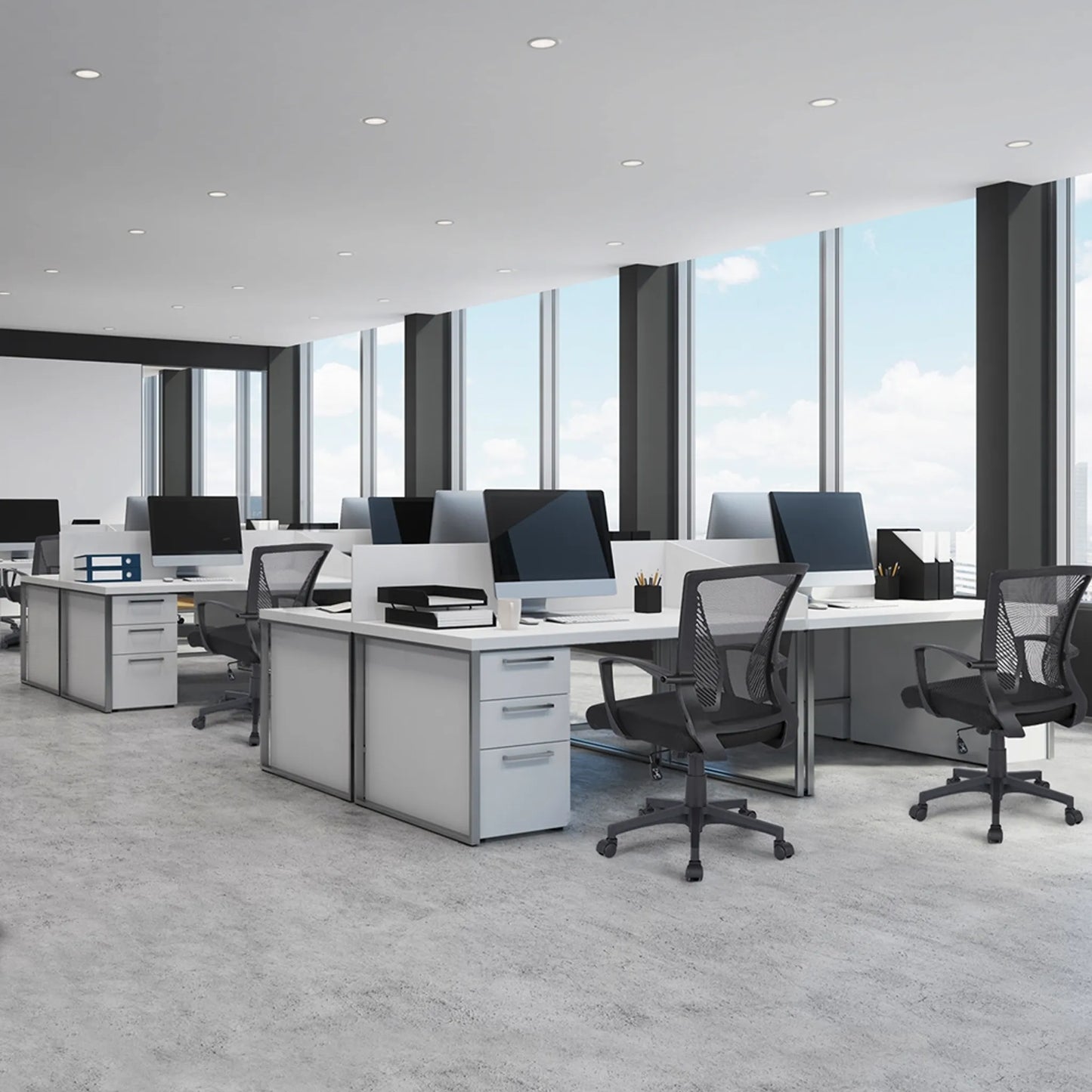 Yaheetech Bureaustoel Ergonomisch – Voorzien Van Ademende Meshstof En Schommelfunctie En Verstelbare Zithoogte – Voor Kantoor En Studeerkamer – Zwart Nylon En Metaal – 60 x 60 x 91-100,5 cm
