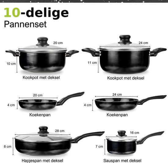 CeraFusion Keramische Pannenset 10-delig - Aluminium - PFAS vrij - Zwart
