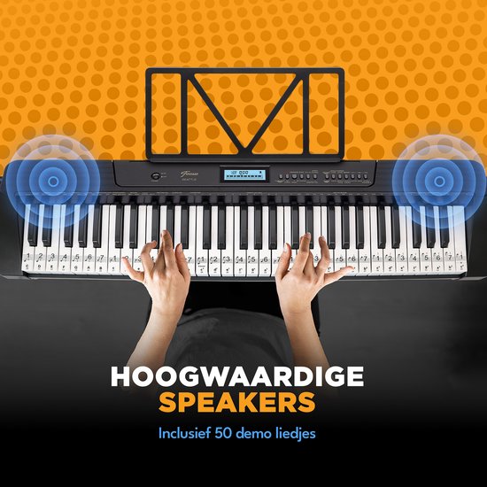 Finesse Keyboard Piano - Statief & Accessoires - 61 Keys - MIDI - Digitale Piano - Elektrische Piano - Kind - Zwart/Wit