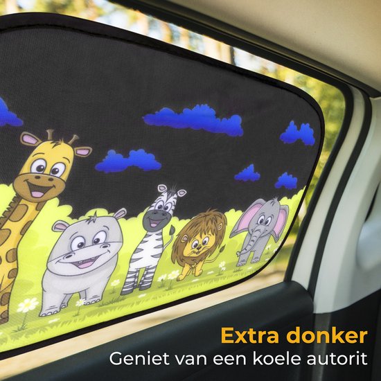 Nuvance Zonnescherm Auto - 2 Stuks - met UV Protectie voor Baby en Kind - Zonwering Zijruiten - Zelfklevend - One Size - Dieren