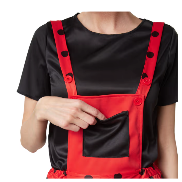 DressForFun – Marina Lieveheersbeestje Kostuum – Maat S – Rood & Zwart Polyester – Gestippelde Tuinbroek & T-shirt – Inclusief Beenwarmers & Haarsieraad – Carnavalskleding voor Dames