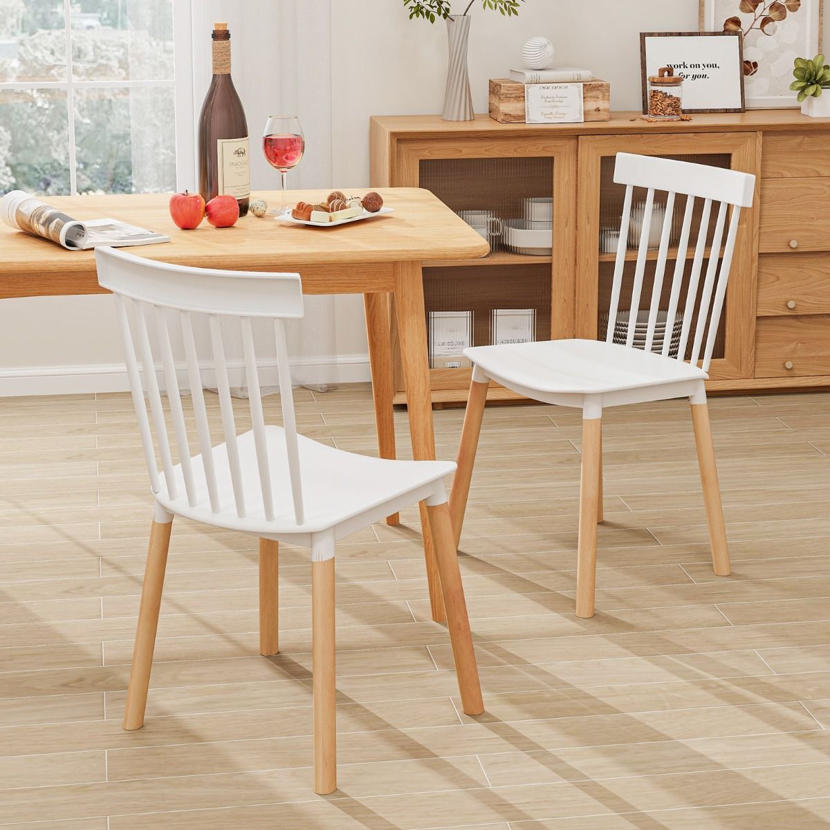 Coast Eetkamerstoelen set van 4 - massief houten poten - antislip voetkussens - zwart/wit