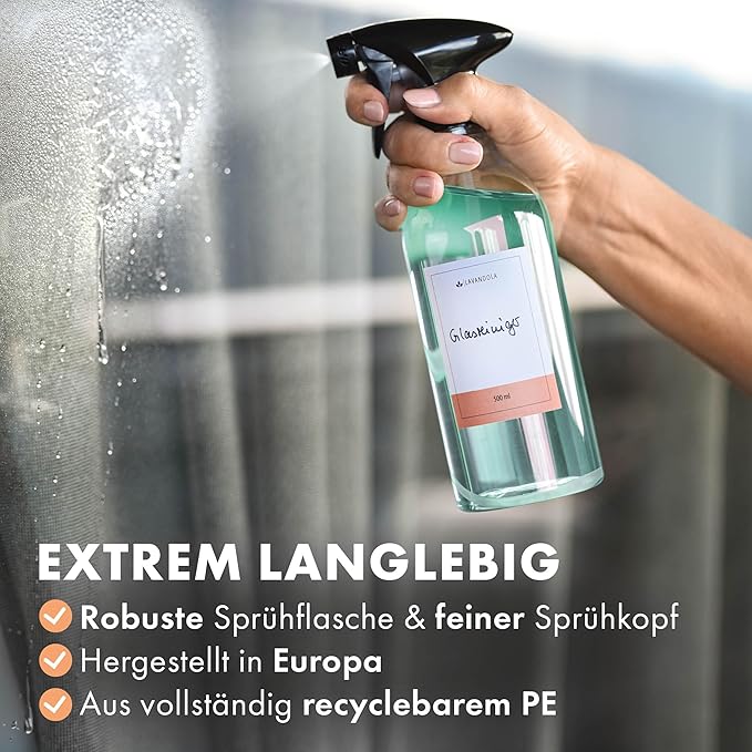 3 x spuitfles 500 ml met etiketten - gelijkmatig en fijn spuitbeeld, dichte en duurzame spuitfles planten, kleine spuitfles autoonderhoud, spuitfles, 3 x spuitflessen set