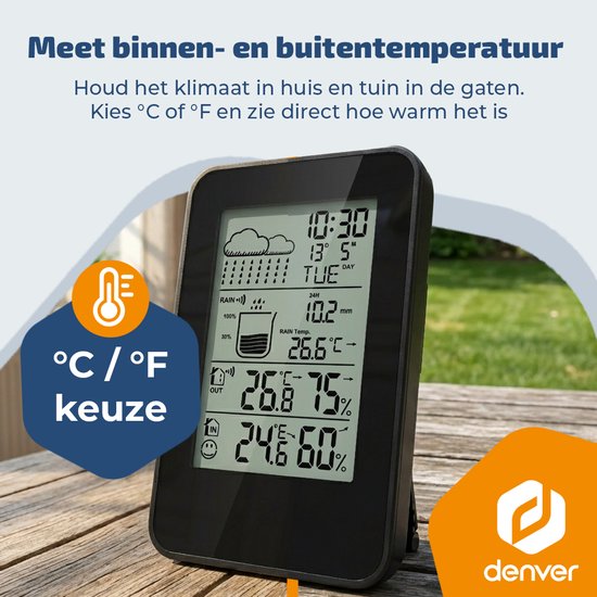 Denver Weerstation - Binnen & Buiten - Hygrometer - Regenmeter - Temperatuur - Weersvoorspelling - Radiogestuurd - Draadloze buitensensor - WSR560