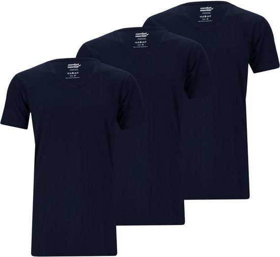 Comfort Essentials - T Shirts Heren - Extra Lang - Navy XXL - 3 Pack - V Hals - Ondershirt Heren