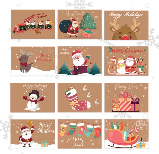 Giftmas Kerstkaarten - Wenskaarten - 36 Stuks - Met Enveloppen en Stickers - 10x15cm