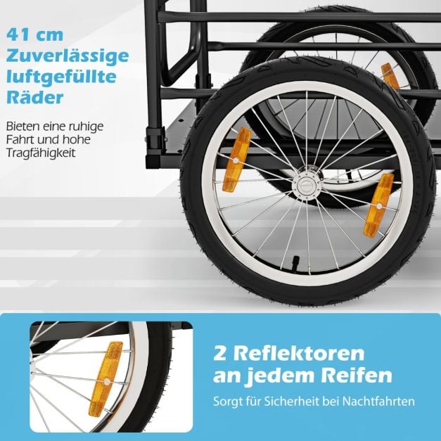 Coast Fietskar Zwart/Blauw – Opvouwbare Bagagekar met Afdekhoes, Koppeling en Reflectoren – 145,5 x 61 x 58 cm