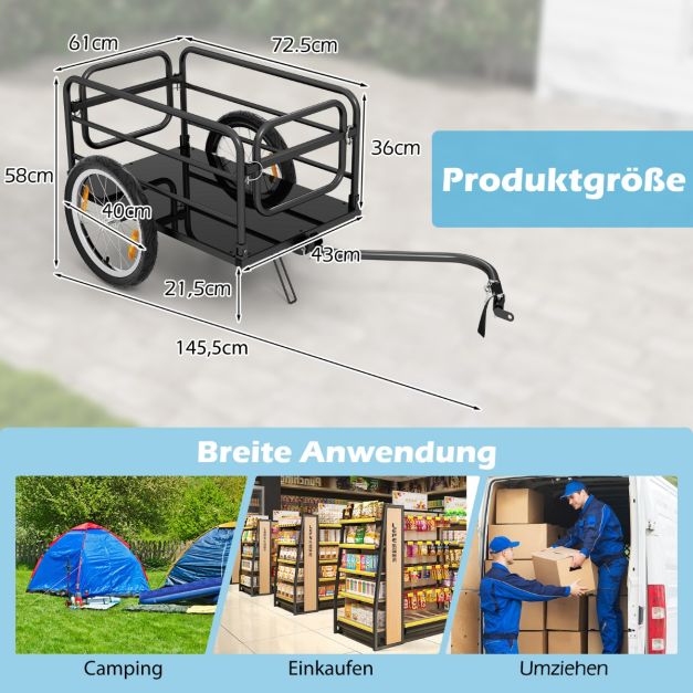 Coast Fietskar Zwart/Blauw – Opvouwbare Bagagekar met Afdekhoes, Koppeling en Reflectoren – 145,5 x 61 x 58 cm