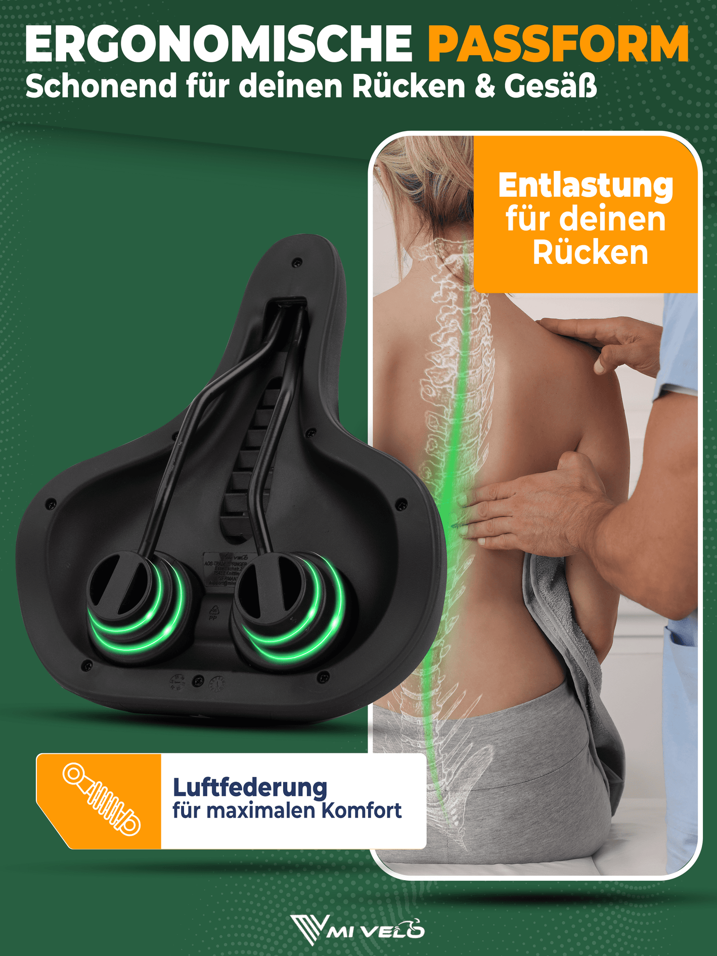 MIVELO - Comfort Pro Fietszadel - Traagschuim, Ergonomisch & 100% Waterdicht - Memory Foam - Zwart