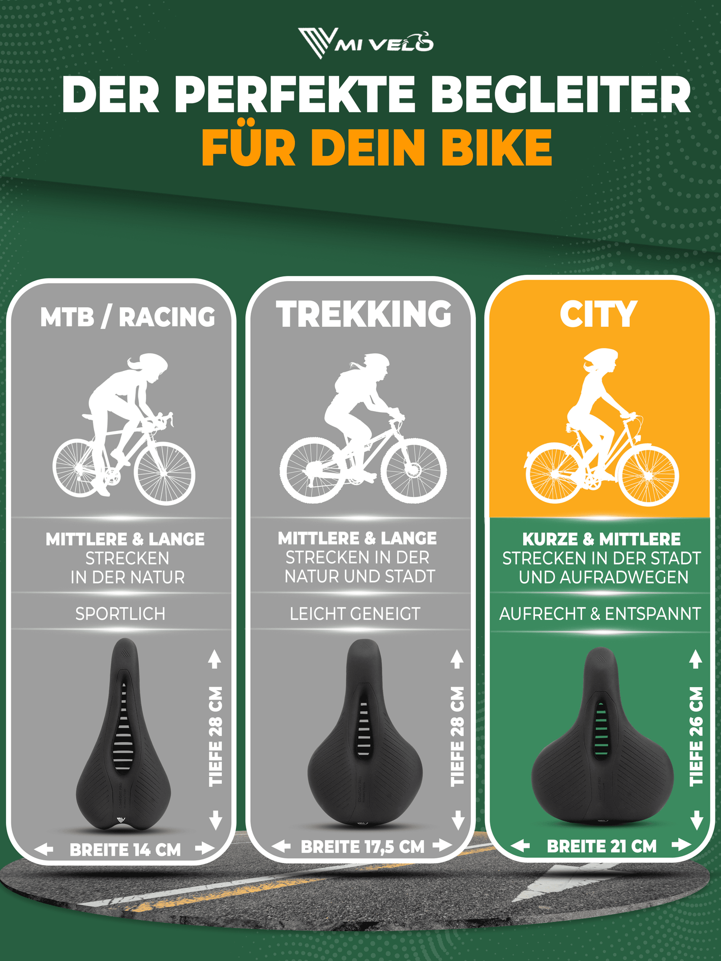 MIVELO - Comfort Pro Fietszadel - Traagschuim, Ergonomisch & 100% Waterdicht - Memory Foam - Zwart