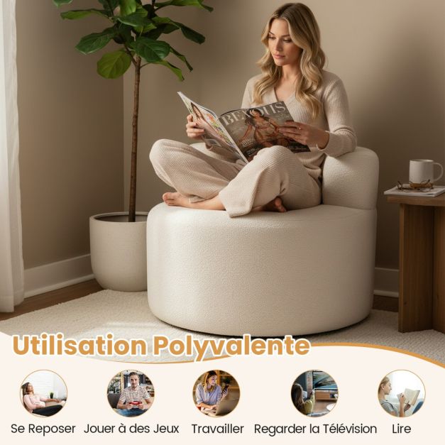 Coast Zitzak - Peervormig - Pluche - Rugleuning - 82x82x59 cm - Wit