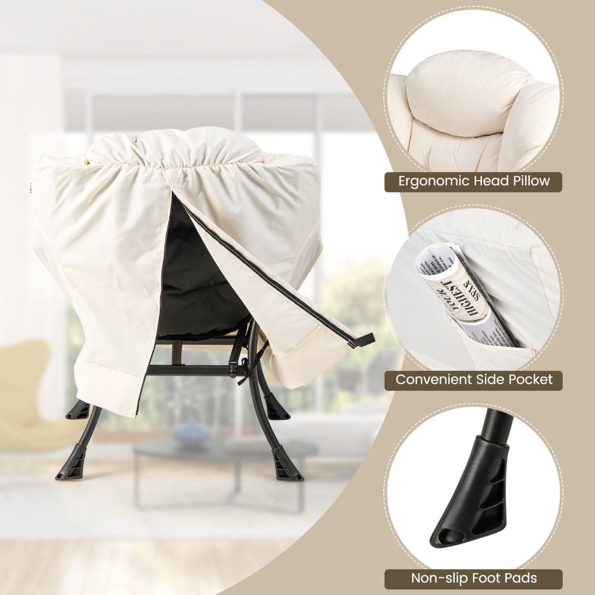 Coast Fauteuil met Voetenkruk - 150 kg Draagvermogen - 75 x 81 x 94.5 cm - Beige