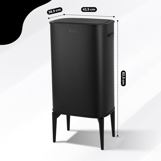 Bayt Prullenbak op pootjes - Prullenbak 60 Liter vuilniszakken - Prullenbak met Sensor - Vuilnisbak - Afvalbak - RVS - Zwart - 53L