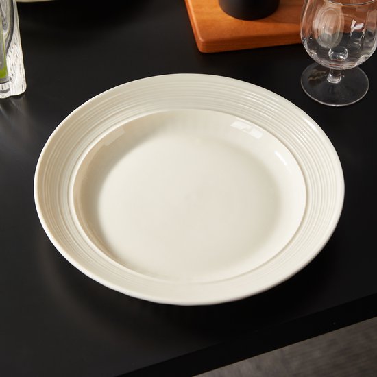 Dinerborden set van 4 (Ø25,4cm / 10inch), Bordenset, Ontbijtborden, Pastaborden, serviesset 4 persoons, Geschikt voor restaurants, Horeca, Feest, familiefeesten, banketten en picknicks, Magnetron-vaatwasserbestendig, Keramiek