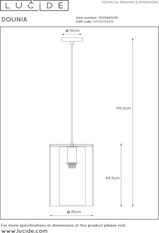 Lucide DOUNIA Hanglamp - Ø 25 cm - E27 - Zwart