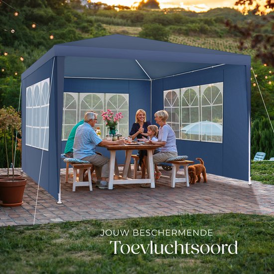 Tectake Partytent - Paviljoen - Opvouwbaar - Met Zijwanden - Waterdicht - 300 x 300 cm – Blauw