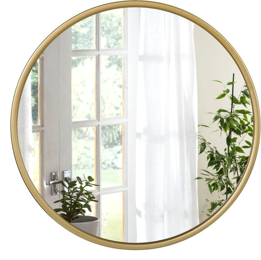 Woltu Ronde Wandspiegel 60x60 cm - Gouden Metalen Frame - Moderne Badkamer en Interieur Spiegel