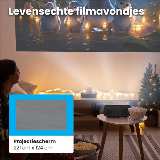 Auronic Beamer 10.000 Lumen - WiFi - 1080P Full HD - Streamen vanaf je telefoon - Smart Mini Beamer - IOS & Android - HDMI-kabel - Afstandsbediening en Projectiescherm - Zwart