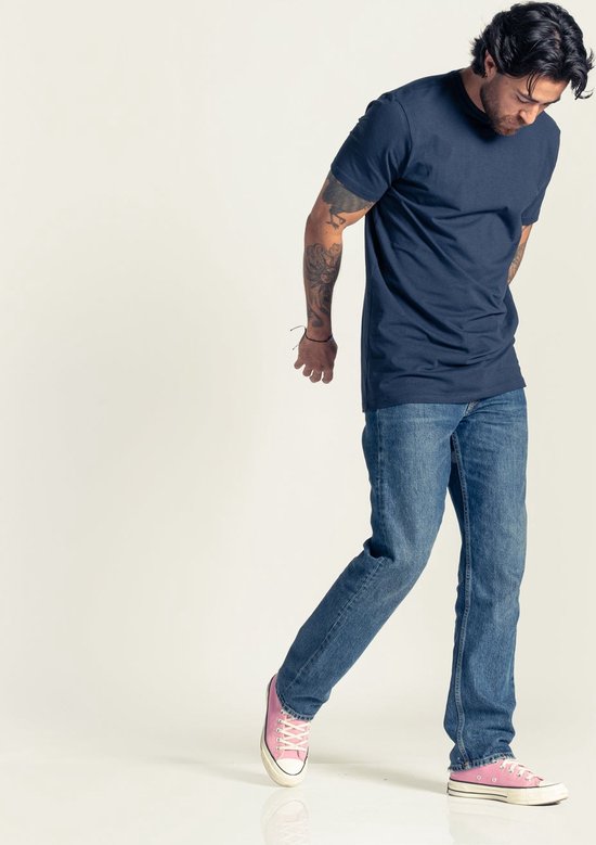 LEBASQ - Miles' T-shirt voor heren - 3 pack - met Ronde hals - Extra lang - Geschikt als Ondershirt - Blauw - M - Katoen