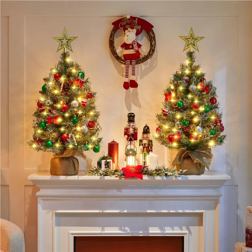 Yaheetech 2-delige Set Kunstkerstboom 92 cm met Sneeuw en LED